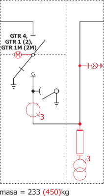 Elektrické schéma rozdzielnicy Rotoblok - pole spojky s odpojovačem nebo odpínačem zleva