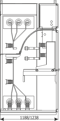 Przekrój przez szafę rozdzielnicy RXD - Pole sprzęgłowe 12/17,5 kV- szafa ze zwieraczem