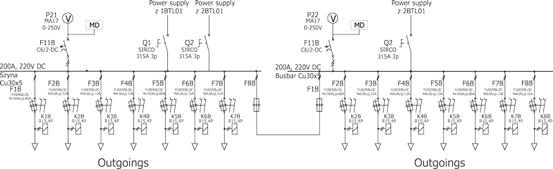 Electrical diagram LV switchgear 220 V DC