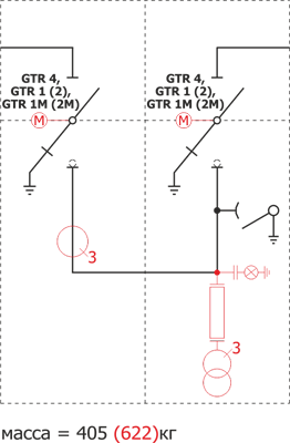 Schemat elektryczny rozdzielnicy Rotoblok - pole sprzęgłowe z odłącznikiem lub rozłącznikiem z lewej strony