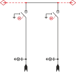 Schemat elektryczny rozdzielnicy TPM - 2 pola liniowe