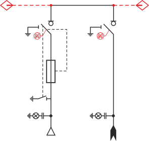 Schemat elektryczny rozdzielnicy TPM - pole transformatorowe i pole liniowe