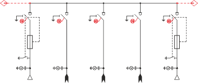 Schemat elektryczny rozdzielnicy TPM - 2 pola transformatorowe i 3 pola liniowe
