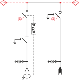 Schemat elektryczny rozdzielnicy TPM - pole wyłącznikowe i pole liniowe
