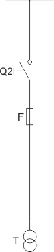 Strukturální schéma rozdzielnicy RXD - Pole pro vlastní potřeby – z Transformátorem do 40 kVA; 6/0,4 kV