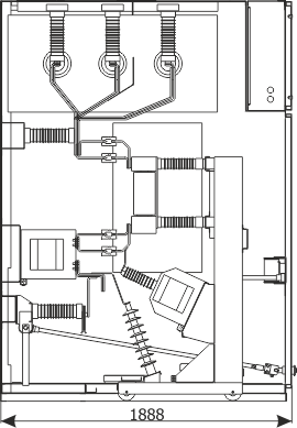 Průřez skříní rozdzielnicy RXD 36 - Přívodní pole s vypínačem