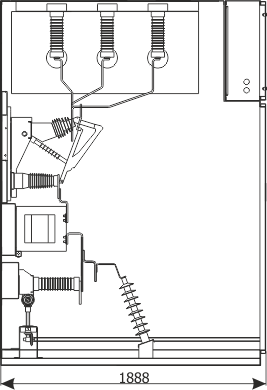 Průřez skříní rozdzielnicy RXD 36 - Přívodní pole s odpínačem