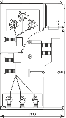Průřez skříní rozdzielnicy RXD - Pole spojky 24kV – skříň se svěračem