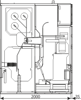 Průřez skříní rozdzielnicy RELF 36 - Měřicí pole - výsuvný článek  s transformátory napětí