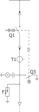 Strukturální schéma rozdzielnicy RELF ex - Přívodní pole s vypínačem