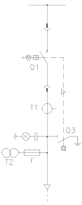 Strukturální schéma rozdzielnicy RELF - Přívodní pole s vypínačem