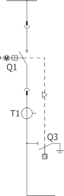 Strukturální schéma rozdzielnicy RELF - Pole spojky- skříň s vypínačem
