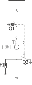 Strukturální schéma rozdzielnicy RELF 36 - Přívodní pole s vypínačem