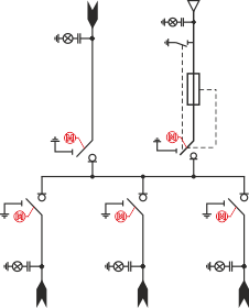 Elektrické schéma rozdzielnicy TPM -  Konfigurace LLLTL