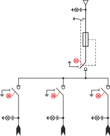 Elektrické schéma rozdzielnicy TPM -  Konfigurace LLTL