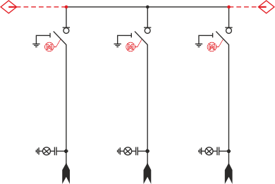 Elektrické schéma rozdzielnicy TPM - 3 přívodová pole