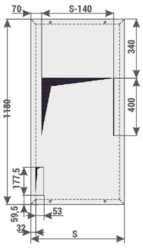 RELF - Otworowanie stropu dla typoszeregu szaf o głębokości 1250 mm