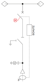 Schemat elektryczny rozdzielnicy TPM - 1 pole wyłącznikowe