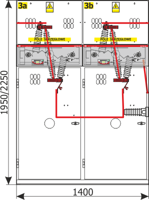 Cross-section Front view Rotoblok - bus coupler bay with disconnector or switch disconnector on the left side