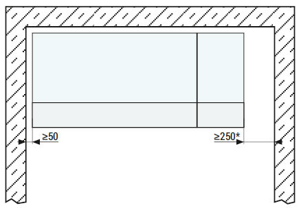 Top view of the TPM Air switchgear - Required space for proper connection of switchgear.