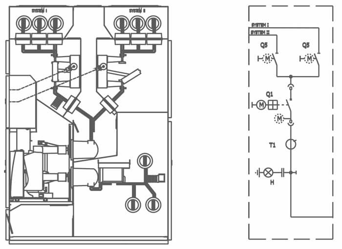 Longitudinal bus coupler bay with circuit breaker