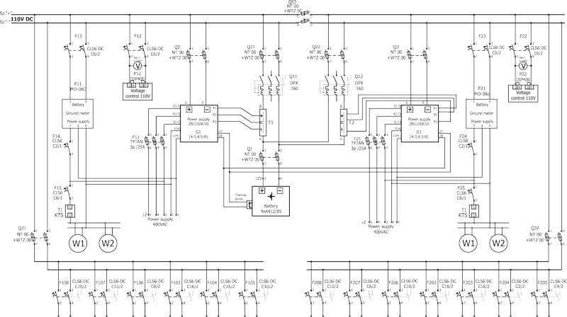 Electrical diagram LV switchgear 110 V DC