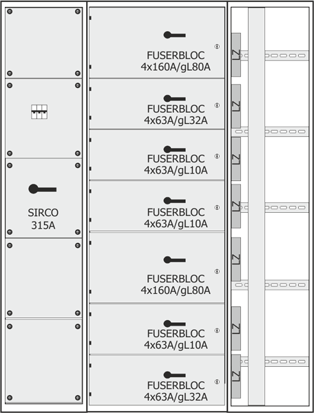Arrangement of devices LV switchgear 220 V DC